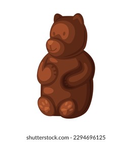 Bear shaped chocolate candy. Tasty sweet dessert cartoon vector illustration