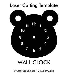 Reloj de pared de corte láser en forma de oso para decoración de pared y casa. Plantilla de reloj de pared de silueta vectorial para corte en mdf, metal y acrílico.