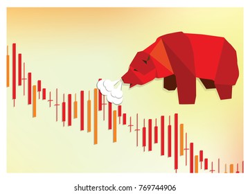 bear shapes made of origami paper with symbols of stock market trends on them. Paper art .Vector illustration.