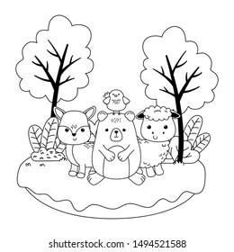 Bear sheep chicken and deer cartoon vector design