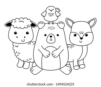 Bear sheep chicken and deer cartoon vector design