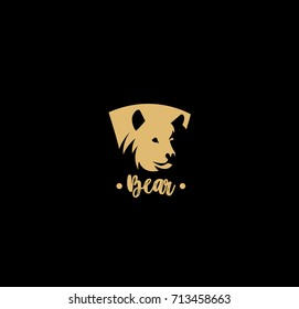 Bear Shield Icon, Wild Animal, Mammal, Polar, Fur, Grizzly, Bulky, Strong, Vector Illustration