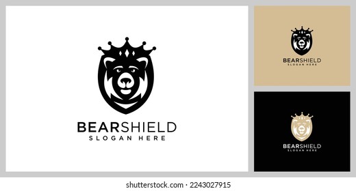 bear shield king head logo vector