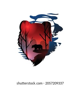 ilustración de shilhouette de oso y diseño de vectores forestales