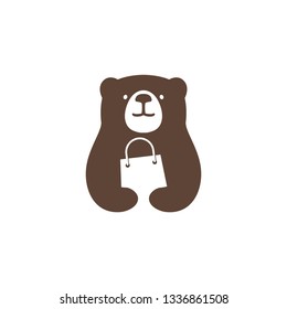 bear shop store shopping bag logo vector icon illustration