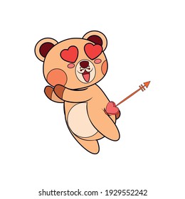 Bear shot by cupid. Teddy bear in love - Vector