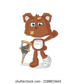 the bear sick with limping stick. cartoon mascot vector