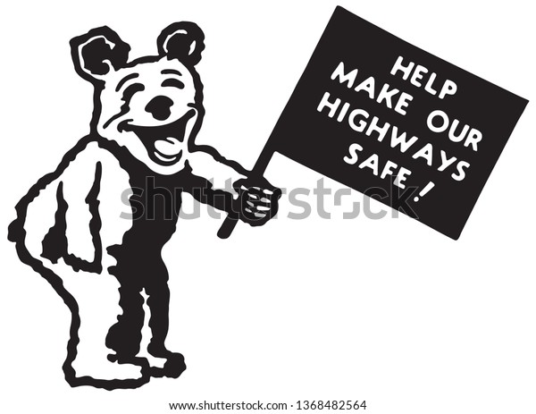 Bear With Sign  - Retro\
Ad Art Banner