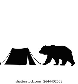 Bear silhouette approaching camping tent wilderness