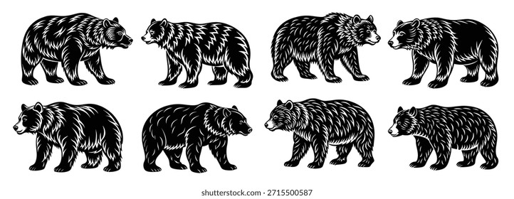 silhueta de urso conjunto de fibrado animal silhueta de urso