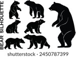 Bear silhouette collection. Set of black Bear silhouette. Bear silhouette set.