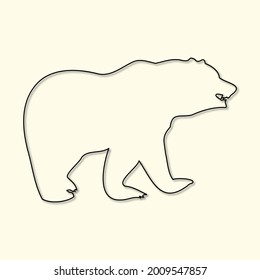 Bear silhouette drawn with one line casting shadow, vector