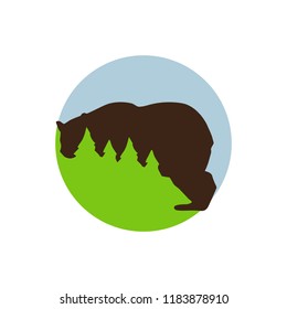 Bear silhouette. Flat forest illustration. Vector illustration. Flat design.