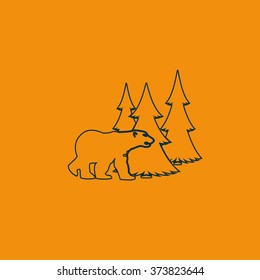 Bear silhouette. Flat forest illustration.