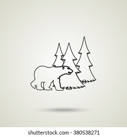 Bear silhouette. Flat forest illustration.