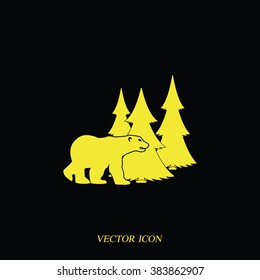 Bear silhouette. Flat forest illustration.