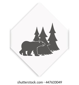 Bear silhouette. Flat forest illustration.