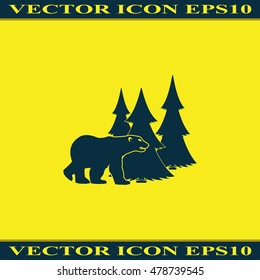 Bear silhouette. Flat forest illustration.
