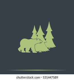 Bear silhouette. Flat forest illustration.