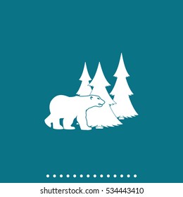 Bear silhouette. Flat forest illustration.