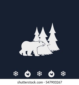Bear silhouette. Flat forest illustration.