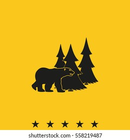 Bear silhouette. Flat forest illustration.