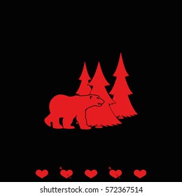 Bear silhouette. Flat forest illustration.