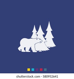 Bear silhouette. Flat forest illustration.