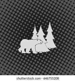 Bear silhouette. Flat forest illustration.