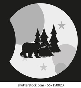 Bear silhouette. Flat forest illustration.