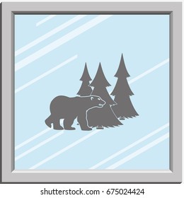 Bear silhouette. Flat forest illustration.