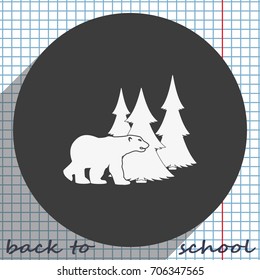 Bear silhouette. Flat forest illustration.