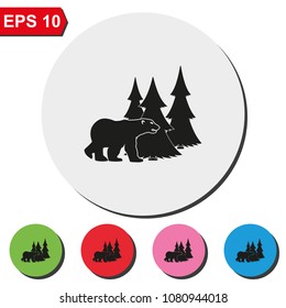 Bear silhouette flat round colorful vector icon.