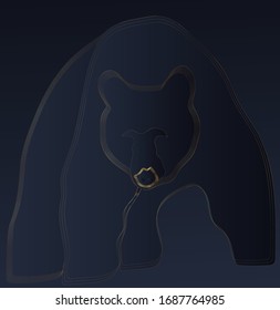 Bear silhouette in gold outlines against a blue backdrop. Pen, fill and gradient tools applied.
No reference image was used.