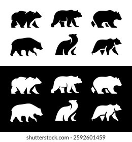 Bear silhouette grizzly black icon illustration set graphic isolated