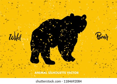 Bear Silhouette with Grunge Textured. Illustration Vector for Mascot, Symbol or Icon. Can be used for T-shirts Print, Label, Badges, Stickers, Tattoo, Logotype.