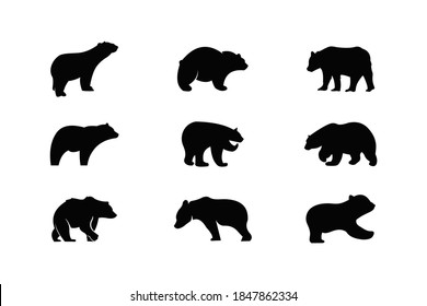 bear silhouette icon vector set for logo