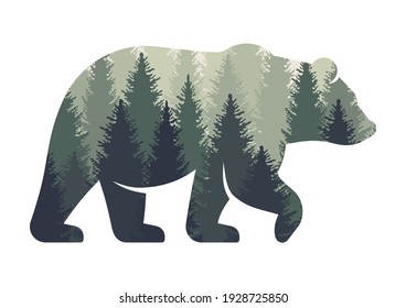 Bear silhouette. Inside the forest landscape.