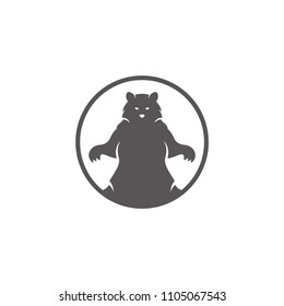 Bear silhouette isolated on white background vector illustration. Standing bear vector graphic emblem.