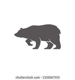 Bear silhouette isolated on white background vector illustration. Standing bear vector graphic emblem.