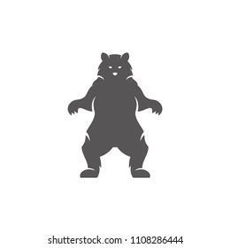 Bear silhouette isolated on white background vector illustration. Standing bear vector graphic emblem.