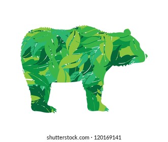 bear silhouette in leaves vector illustration