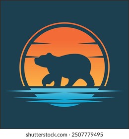 Logotipo de la silueta del OSO en el fondo de la puesta del sol