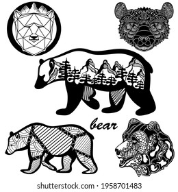 Bear silhouette logos vector animals illustration, bear icon modern symbols