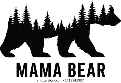 Bear silhouette mama bear vector illustration forest animal typography wildlife nature concept isolated black on transparent design for mother family and mountain symbol