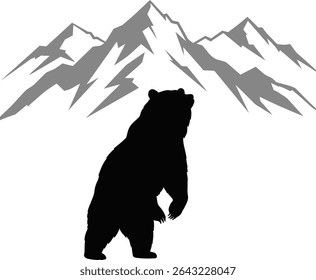 Silueta de oso con Ilustración vectorial de montaña.