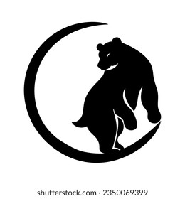 bear silhouette on month logo vector drawing