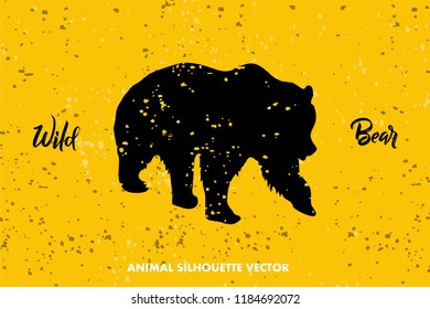 Bear Silhouette in rough silhouette style with Grunge Textured. Illustration Vector for Mascot, Symbol or Icon. Can be used for T-shirts Print, Label, Badges, Stickers, Tattoo, Logotype.