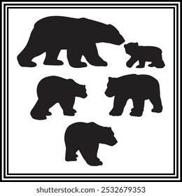 Bear Silhouette Set for Nature Inspired Logos and Wildlife Illustrations	
