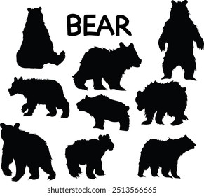 bear silhouette set vector illustration. Good for banner, poster, greeting card, party card, invitation, template, advertising, brochures, flyers, ad benners and social media